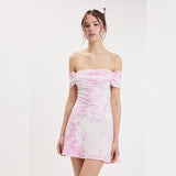 IN A FAIRY TALE PINK OFF SHOULDER MINI DRESS