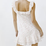 CHERRY PICKED PATTERNED RUFFLE MINI DRESS