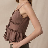 TONGUE TIED BROWN FRONT TIE TANK TOP