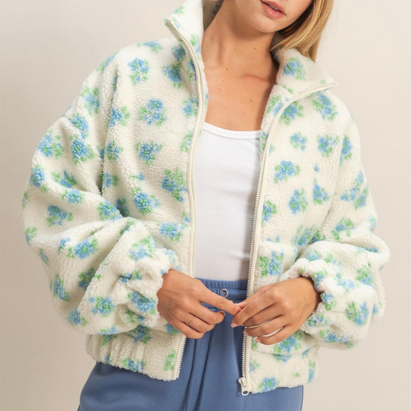 WHAT DOES IT MEAN FLORAL SHERPA FULL ZIP JACKET