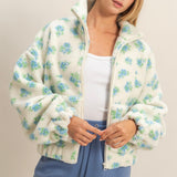 WHAT DOES IT MEAN FLORAL SHERPA FULL ZIP JACKET