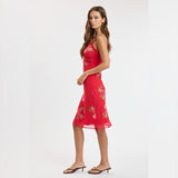 WHEN IM WITH YOU RED FLORAL MIDI DRESS