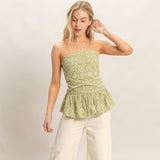 GREEN PATTERNED STRAPLESS TOP