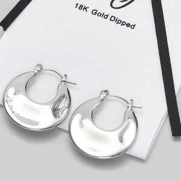 18K WHITE GOLD ROUND FLAT HOOP EARRINGS