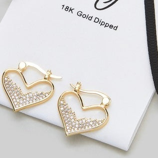 18K GOLD RHINESTONE HEART EARRINGS