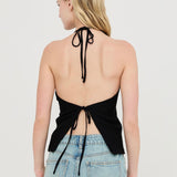 BLACK BUTTON UP HALTER TOP