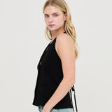 BLACK BUTTON UP HALTER TOP