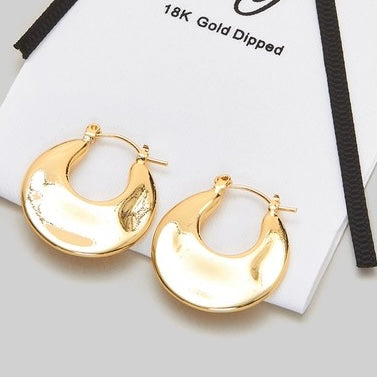 18K GOLD ROUND FLAT HOOP EARRINGS