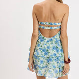 SECRET GARDENS BLUE STRAPLESS RUFFLE MINI DRESS