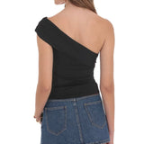 LUCY IN THE SKY BLACK ONE SHOULDER GOLD DETAIL TOP