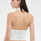GNO WHITE COWL NECK HALTER TOP