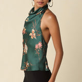 EVERGREEN FLORAL HALTER TOP