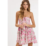 SECRET GARDENS PINK STRAPLESS RUFFLE MINI DRESS