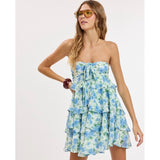 SECRET GARDENS BLUE STRAPLESS RUFFLE MINI DRESS