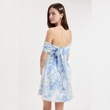 IN A FAIRY TALE BLUE OFF SHOULDER MINI DRESS