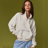 VARSITY CLUB GRAY PLAID TRIM QUARTER ZIP SWEATSHIRT