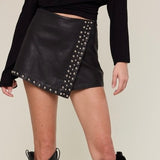 WITH THE BAND BLACK FAUX LEATHER STUDDED SKORT