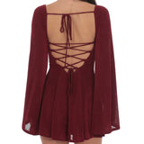 LUCY IN THE SKY BURGUNDY FLARE SLEEVE DRESS