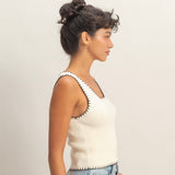 OUT OF THE ORDINARY WHITE CONTRAST STITCH TANK TOP