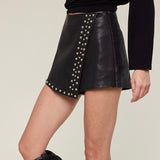 WITH THE BAND BLACK FAUX LEATHER STUDDED SKORT
