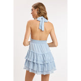 NOT OVER YET BLUE RUFFLE MINI DRESS