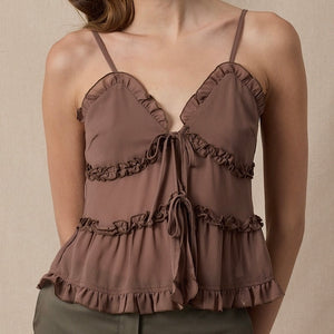 TONGUE TIED BROWN FRONT TIE TANK TOP