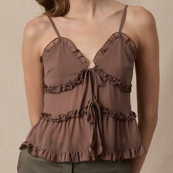 TONGUE TIED BROWN FRONT TIE TANK TOP