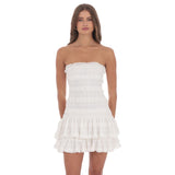 LUCY IN THE SKY WHITE RUFFLE STRAPLESS DRESS