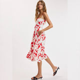 KNOW ME RED FLORAL MIDI DRESS