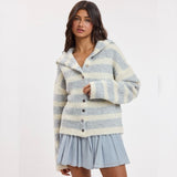 GRAY SKIES STRIPED BUTTON UP SWEATER