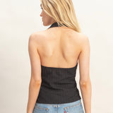 ALL STARTS HERE BLACK HALTER TOP
