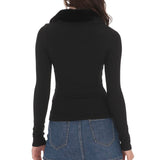 LUCY IN THE SKY BLACK FAUX FUR CUFF ZIP UP