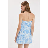ITS FATE BLUE FLORAL STRAPLESS MINI DRESS