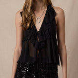 CANT SEE ME BLACK RUFFLE TANK TOP