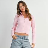 BURST MY BUBBLE PINK FULL ZIP SWEATER