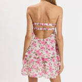SECRET GARDENS PINK STRAPLESS RUFFLE MINI DRESS
