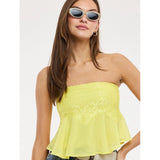 FESTIVAL SEASON YELLOW LACE STRAPLESS TOP