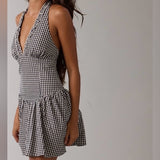 NOT QUITE THE SAME NAVY GINGHAM HALTER MINI DRESS