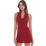 LUCY IN THE SKY RED COWL NECK MINI DRESS