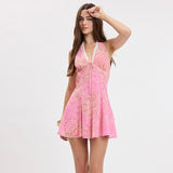 FEEL MY HEART PINK HALTER MINI DRESS