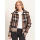 BROWN PLAID KNIT FULL ZIP JACKET