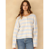 ALL THE TIME YELLOW AND BLUE STRIPED BUTTON UP CARDIGAN