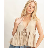 GREAT DIVIDE BEIGE FRONT TIE TANK TOP