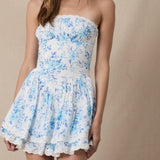 FLORAL & FADING PATTERNED STRAPLESS MINI DRESS