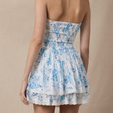 FLORAL & FADING PATTERNED STRAPLESS MINI DRESS