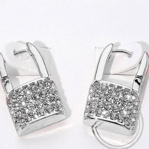 STERLING SILVER RHINESTONE PADLOCK EARRINGS