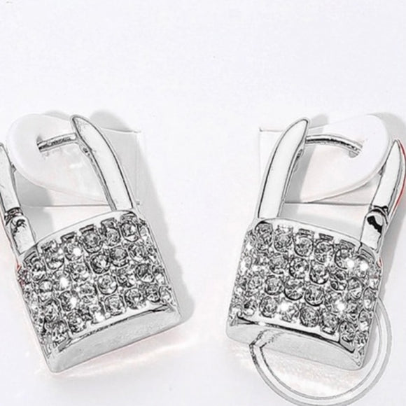 STERLING SILVER RHINESTONE PADLOCK EARRINGS
