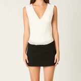 NEED A MINUTE WHITE V NECK TOP