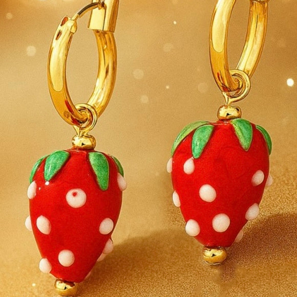 STRAWBERRY HUGGIE HOOP EARRINGS