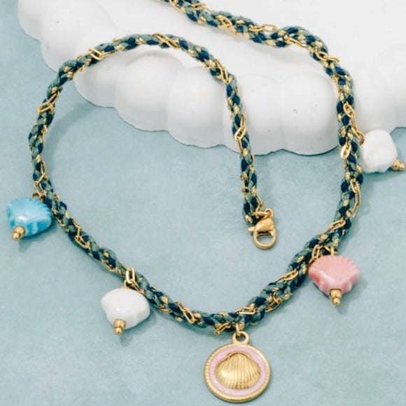 TATUM BRAIDED SEASHELL CHARM NECKLACE